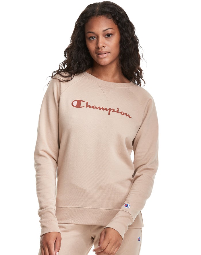 Champion Powerblend Fleece Classic Crew Script Logo Kadın Sweatshirt Haki ( SILJNR960 )